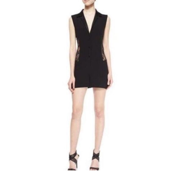 NWT Diane von Furstenberg | Black Seduction Mesh Side Collared Paneled Romper 10 - Picture 1 of 14